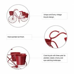 Glitzhome 28.75 in. L Oversized Red Metal Bicycle Plant Stand (KD) -Design Toscano Sales Store red glitzhome plant pots 2007200028 4f 1000