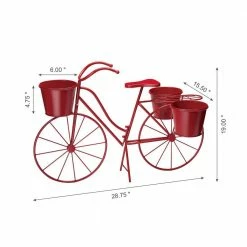 Glitzhome 28.75 in. L Oversized Red Metal Bicycle Plant Stand (KD) -Design Toscano Sales Store red glitzhome plant pots 2007200028 c3 1000