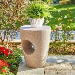 Glitzhome 18 in. H Multi-Functional MGO Resin Pink Terrazzo Garden Stool or Outdoor Planter Stand or Accent Table