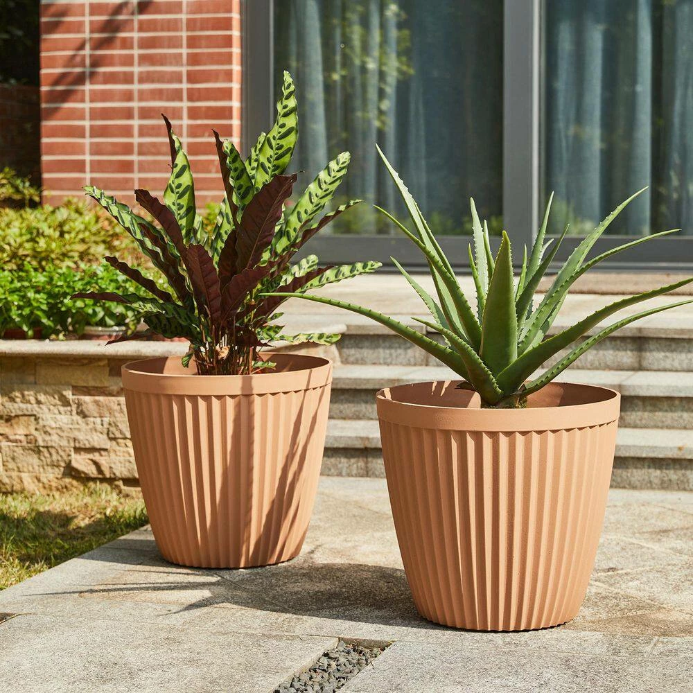 Glitzhome 15.5 in. H Oversized Eco-Friendly PE Terracotta Round Fluted Pot Planter (2-Pack) 7 Glitzhome 15.5 in. H Oversized Eco-Friendly PE Terracotta Round Fluted Pot Planter (2-Pack) - Image 5