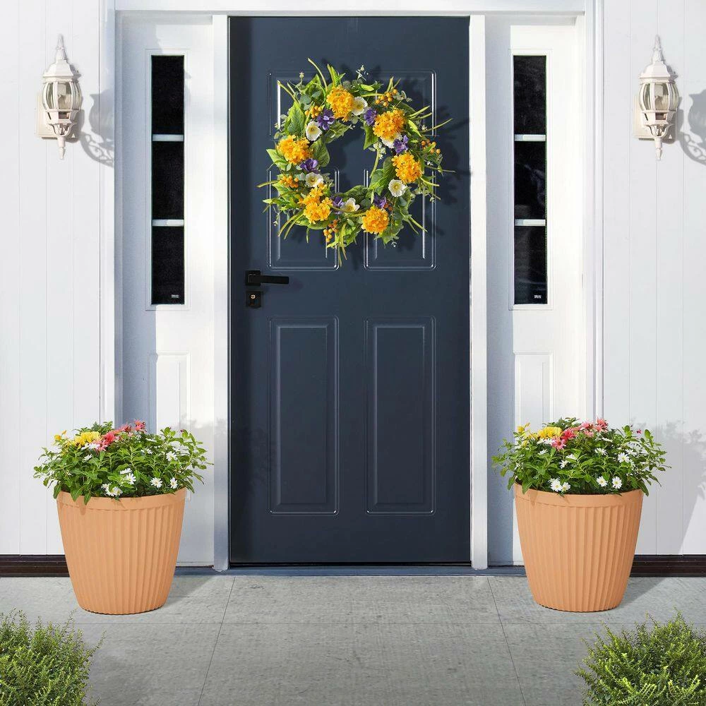 Glitzhome 15.5 in. H Oversized Eco-Friendly PE Terracotta Round Fluted Pot Planter (2-Pack) 8 Glitzhome 15.5 in. H Oversized Eco-Friendly PE Terracotta Round Fluted Pot Planter (2-Pack) - Image 6