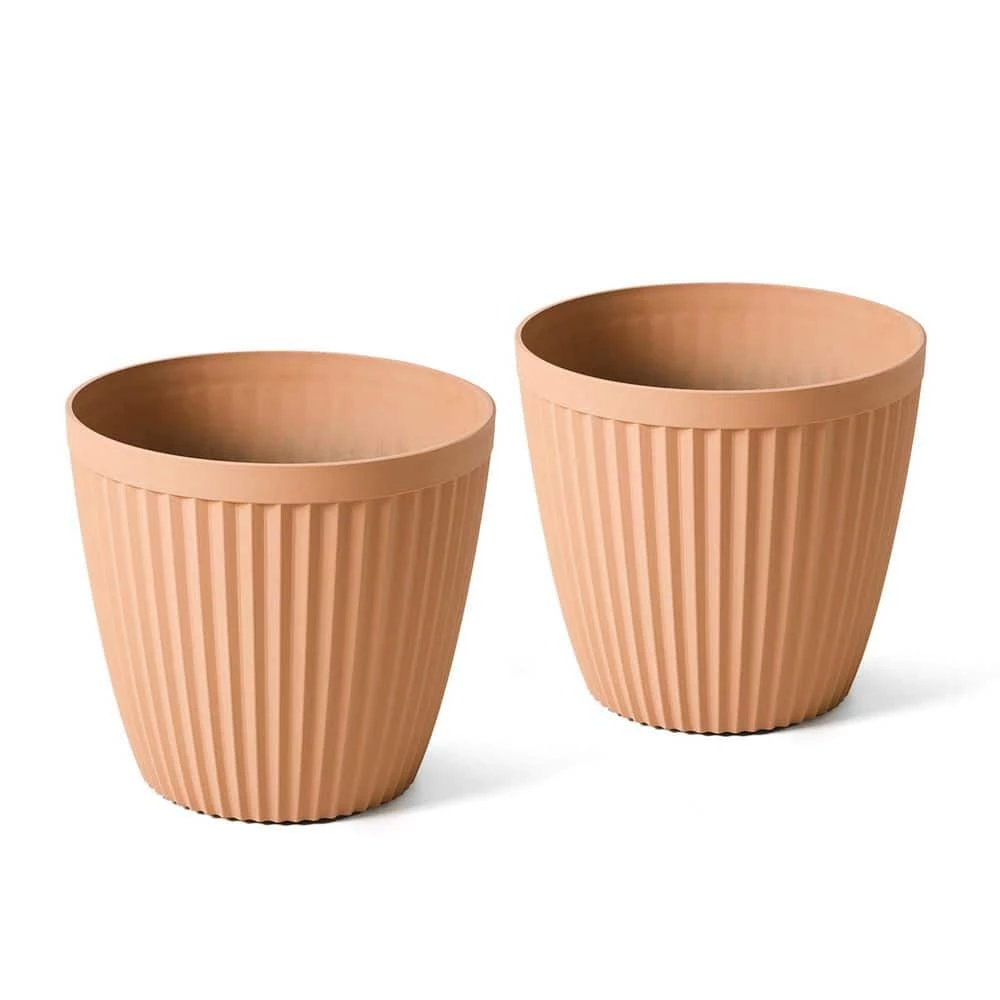 Glitzhome 15.5 in. H Oversized Eco-Friendly PE Terracotta Round Fluted Pot Planter (2-Pack) 3 Glitzhome 15.5 in. H Oversized Eco-Friendly PE Terracotta Round Fluted Pot Planter (2-Pack)