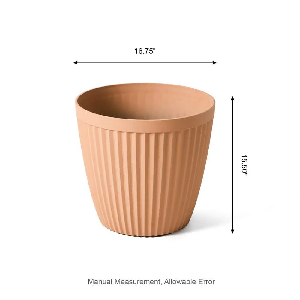 Glitzhome 15.5 in. H Oversized Eco-Friendly PE Terracotta Round Fluted Pot Planter (2-Pack) 5 Glitzhome 15.5 in. H Oversized Eco-Friendly PE Terracotta Round Fluted Pot Planter (2-Pack) - Image 3