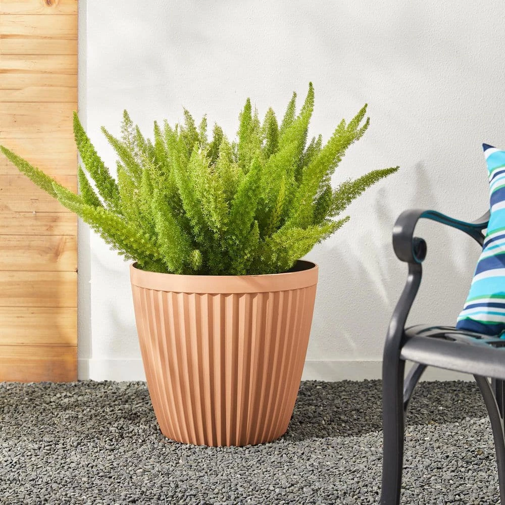 Glitzhome 15.5 in. H Oversized Eco-Friendly PE Terracotta Round Fluted Pot Planter (2-Pack) 4 Glitzhome 15.5 in. H Oversized Eco-Friendly PE Terracotta Round Fluted Pot Planter (2-Pack) - Image 2