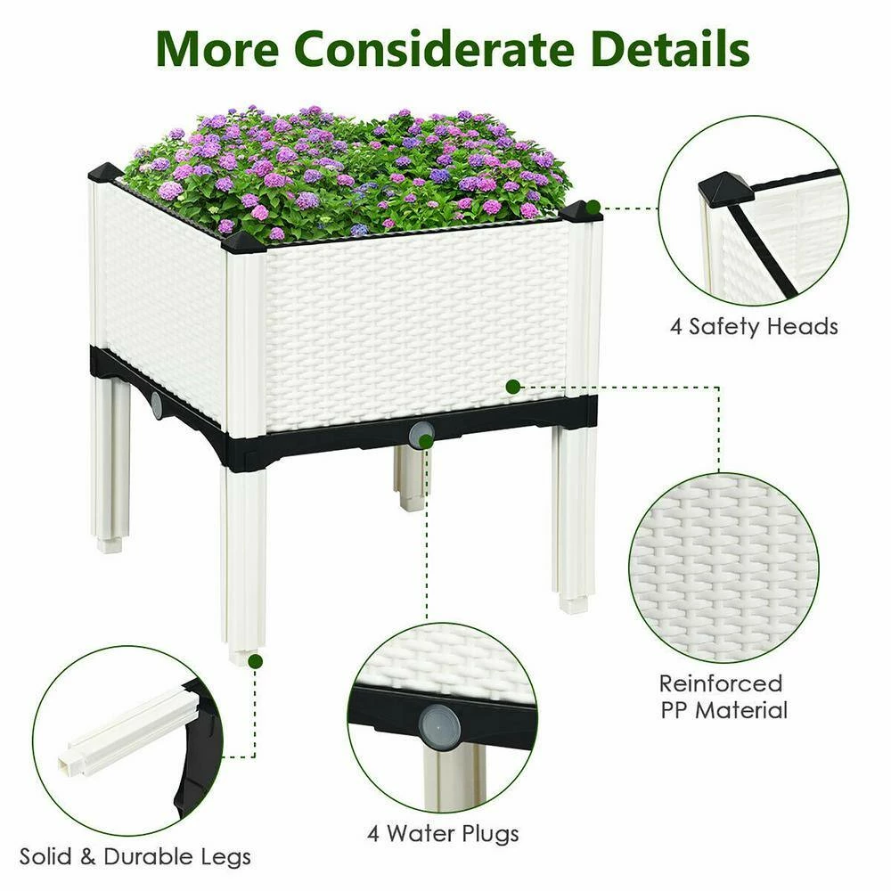 Costway 16 in. L x 16 in. W x 17.5 in. H White Plastic Raised Bed Elevated Flower Vegetable Herb Grow Planter Box (Set of 4) 10 Costway 16 in. L x 16 in. W x 17.5 in. H White Plastic Raised Bed Elevated Flower Vegetable Herb Grow Planter Box (Set of 4) - Image 8