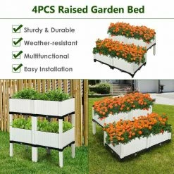 Costway 16 in. L x 16 in. W x 17.5 in. H White Plastic Raised Bed Elevated Flower Vegetable Herb Grow Planter Box (Set of 4) 17 Costway 16 in. L x 16 in. W x 17.5 in. H White Plastic Raised Bed Elevated Flower Vegetable Herb Grow Planter Box (Set of 4) -Design Toscano Sales Store white costway elevated garden beds op70301wh 4f 1000