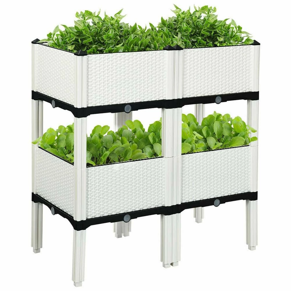 Costway 16 in. L x 16 in. W x 17.5 in. H White Plastic Raised Bed Elevated Flower Vegetable Herb Grow Planter Box (Set of 4) 3 Costway 16 in. L x 16 in. W x 17.5 in. H White Plastic Raised Bed Elevated Flower Vegetable Herb Grow Planter Box (Set of 4)
