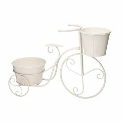 Glitzhome 21.5 in. L White Metal Bicycle Plant Stand (KD)