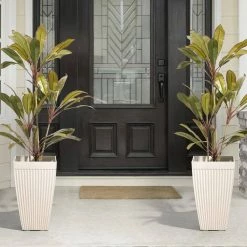 Glitzhome 22.75 in. H Oversized Eco-Friendly PE White Faux Ceramic Fluted Tapered Tall Pot Planter (2-Pack) 15 Glitzhome 22.75 in. H Oversized Eco-Friendly PE White Faux Ceramic Fluted Tapered Tall Pot Planter (2-Pack) -Design Toscano Sales Store white glitzhome plant pots 2022800010 31 1000