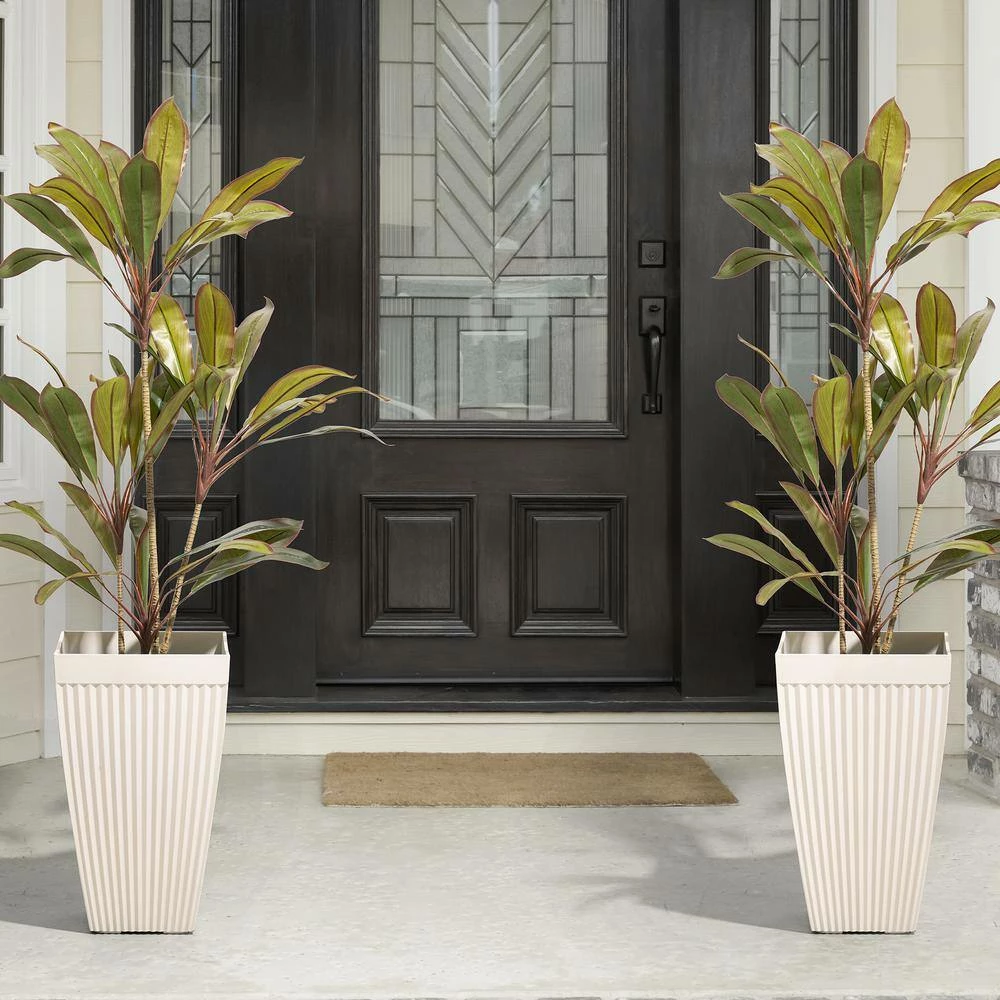 Glitzhome 22.75 in. H Oversized Eco-Friendly PE White Faux Ceramic Fluted Tapered Tall Pot Planter (2-Pack) 9 Glitzhome 22.75 in. H Oversized Eco-Friendly PE White Faux Ceramic Fluted Tapered Tall Pot Planter (2-Pack) - Image 7