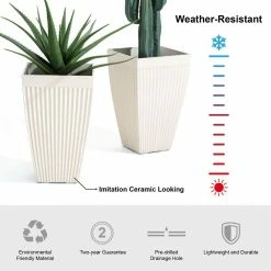 Glitzhome 22.75 in. H Oversized Eco-Friendly PE White Faux Ceramic Fluted Tapered Tall Pot Planter (2-Pack) 12 Glitzhome 22.75 in. H Oversized Eco-Friendly PE White Faux Ceramic Fluted Tapered Tall Pot Planter (2-Pack) -Design Toscano Sales Store white glitzhome plant pots 2022800010 4f 1000