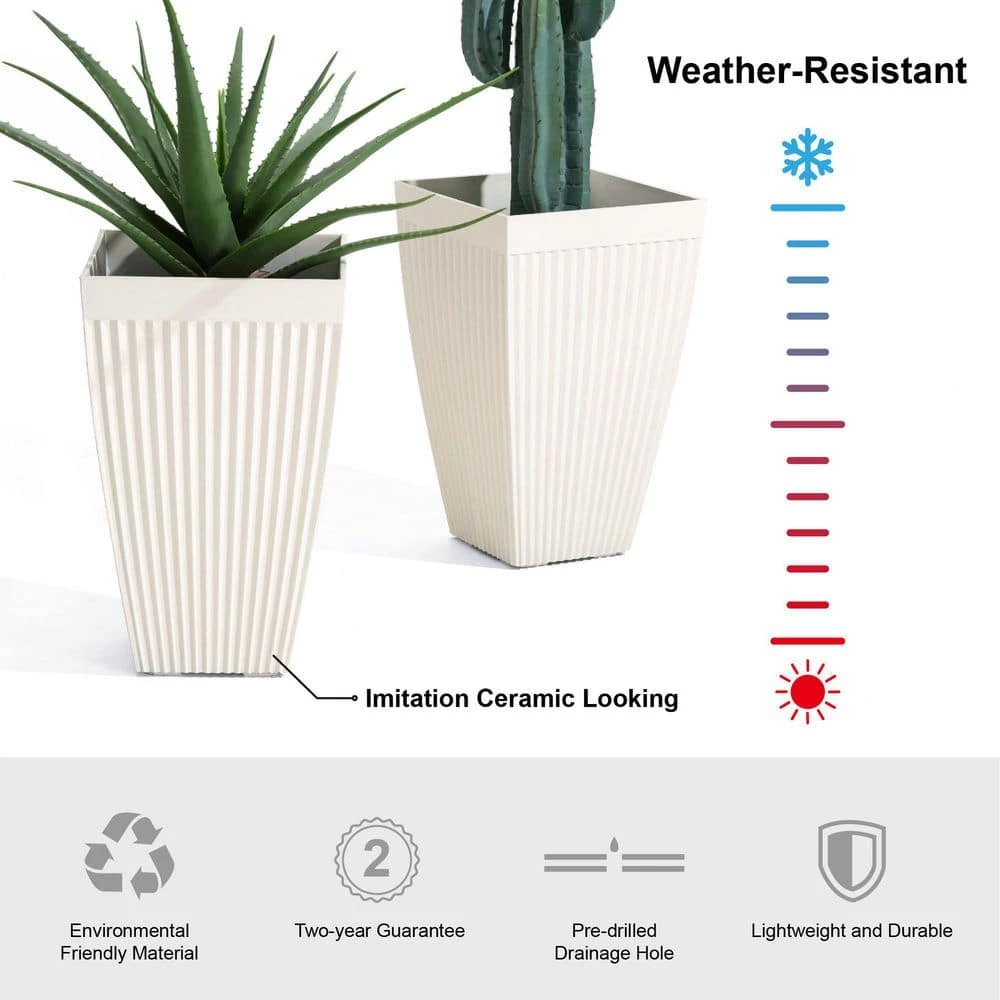 Glitzhome 22.75 in. H Oversized Eco-Friendly PE White Faux Ceramic Fluted Tapered Tall Pot Planter (2-Pack) 6 Glitzhome 22.75 in. H Oversized Eco-Friendly PE White Faux Ceramic Fluted Tapered Tall Pot Planter (2-Pack) - Image 4