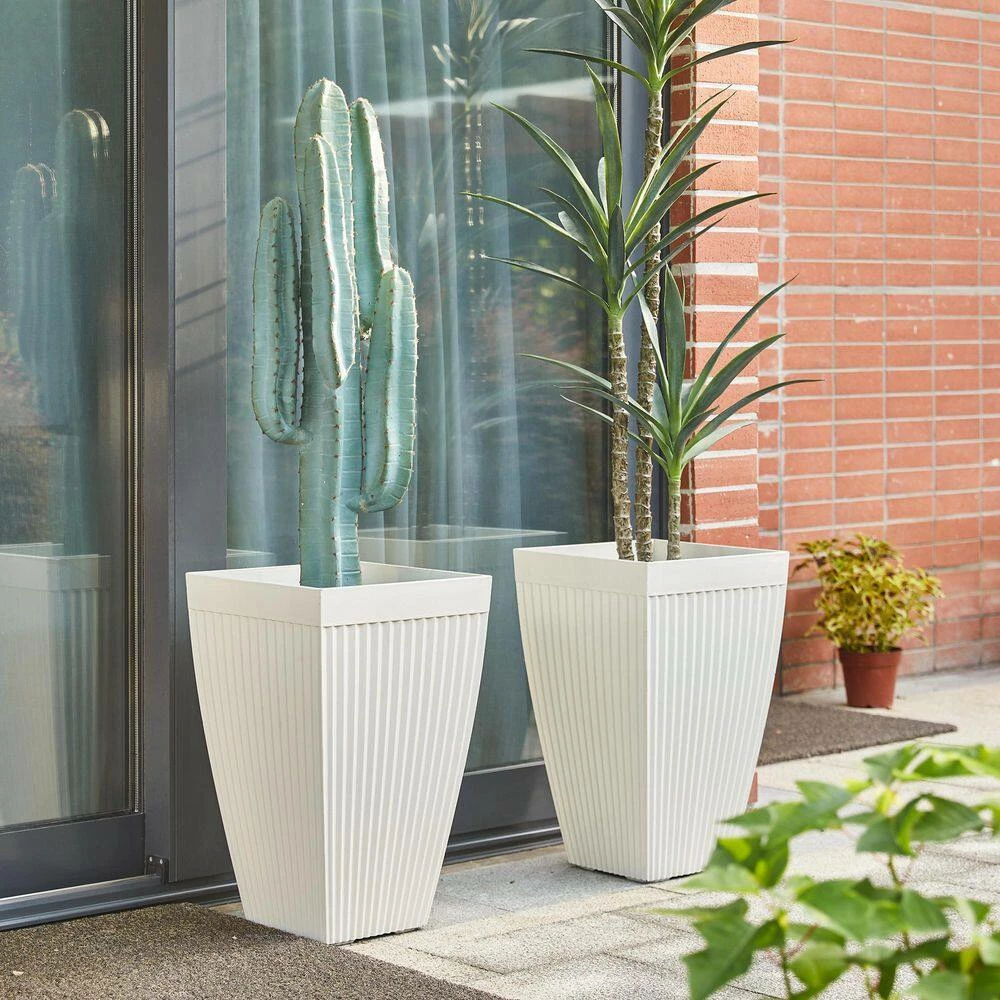 Glitzhome 22.75 in. H Oversized Eco-Friendly PE White Faux Ceramic Fluted Tapered Tall Pot Planter (2-Pack) 4 Glitzhome 22.75 in. H Oversized Eco-Friendly PE White Faux Ceramic Fluted Tapered Tall Pot Planter (2-Pack) - Image 2
