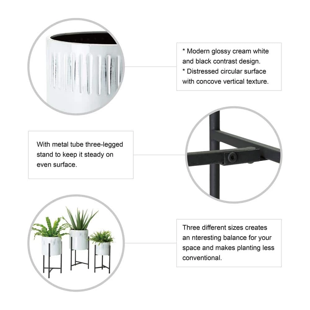 Glitzhome Washed White Metal Planter (Set of 3 ) 6 Glitzhome Washed White Metal Planter (Set of 3 ) - Image 4