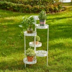 Glitzhome 32.25 in. H Foldable Multi-Tiered Round White Metal Planter Stand -Design Toscano Sales Store white glitzhome plant stands 2007200052 31 1000