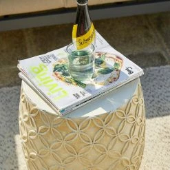 Glitzhome 18 in. H Multi-Functional MGO Resin Antique White Grid Garden Stool or Drum Table or Outdoor Planter Stand -Design Toscano Sales Store white glitzhome plant stands 2029500008 1f 1000