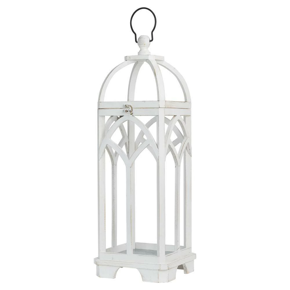 Glitzhome Wash White Farmhouse Wooden Church Window Frame Lanterns (Set of 2) 8 Glitzhome Wash White Farmhouse Wooden Church Window Frame Lanterns (Set of 2) - Image 6