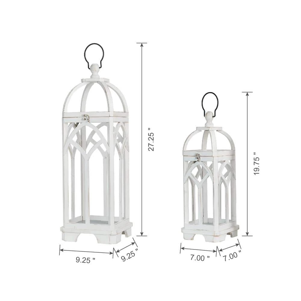 Glitzhome Wash White Farmhouse Wooden Church Window Frame Lanterns (Set of 2) 5 Glitzhome Wash White Farmhouse Wooden Church Window Frame Lanterns (Set of 2) - Image 3