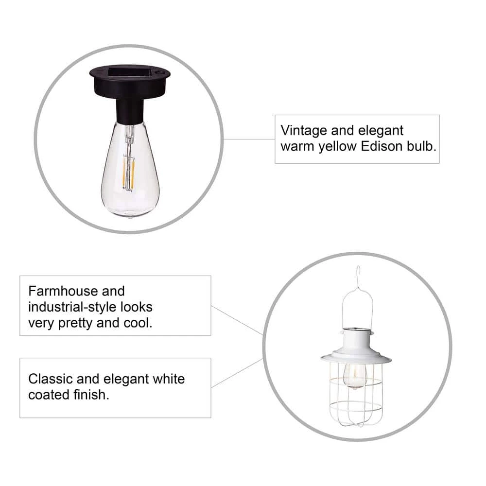 Glitzhome 9.75 in. H White Metal Wire Solar Powered Outdoor Hanging Lantern 6 Glitzhome 9.75 in. H White Metal Wire Solar Powered Outdoor Hanging Lantern - Image 4