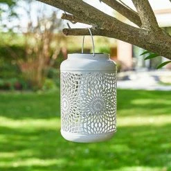 Glitzhome 8.75 in. H White Metal Cutout Solar Powered Outdoor Hanging Lantern -Design Toscano Sales Store whites glitzhome outdoor lanterns 2023300026 77 1000